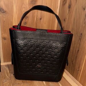 Mario Valentino VLogo Embossed Leather Tote – Black & Red